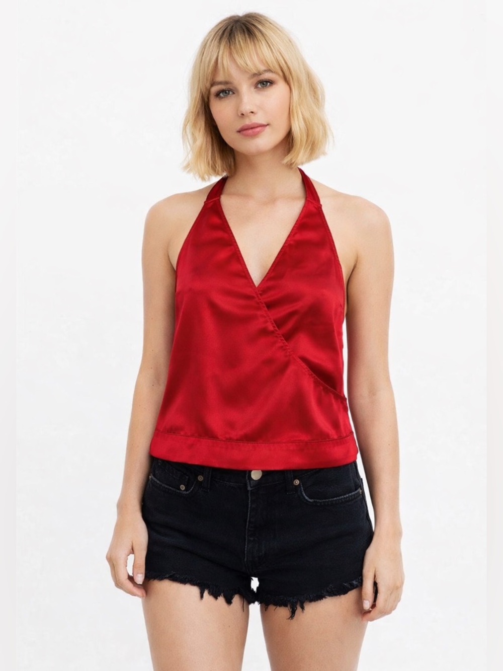 Y2K Red Satin Halter Top Silky Whimsigoth Vintage Sleeveless 90s